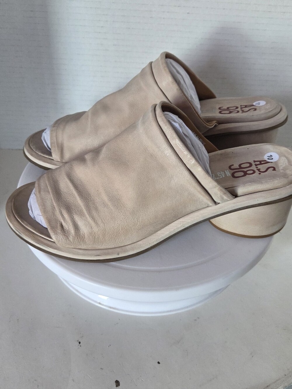 AS98 Women's Beige Soft Leather Mules Size 41 Or 9.5-10
